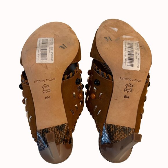 Antonio Melani Studded Mule Shoes Size 8 Beaded Brown Suede Heels Boho Hippie - Picture 8 of 14